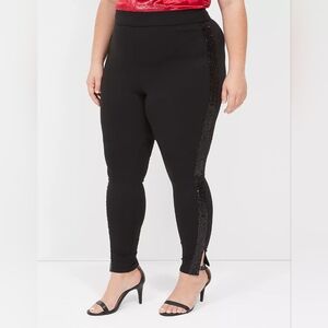 Lane Bryant Ponte Sequin Trim Legging 22/24 Ankle Length Black Pant